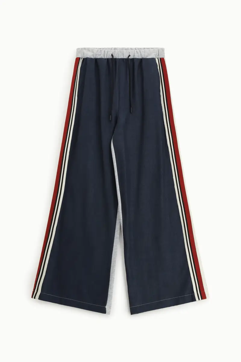 Pantaloni palazzo a blocchi con coulisse e bande Grigio chiaro