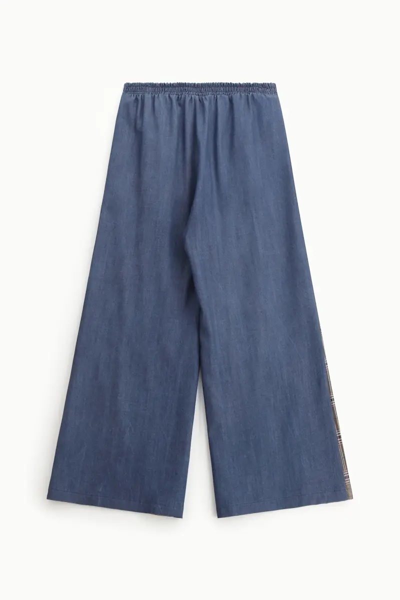 Pantaloni palazzo a quadri a vita alta Cammello miniatura 4