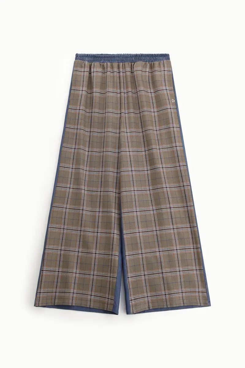 Pantaloni palazzo a quadri a vita alta Cammello