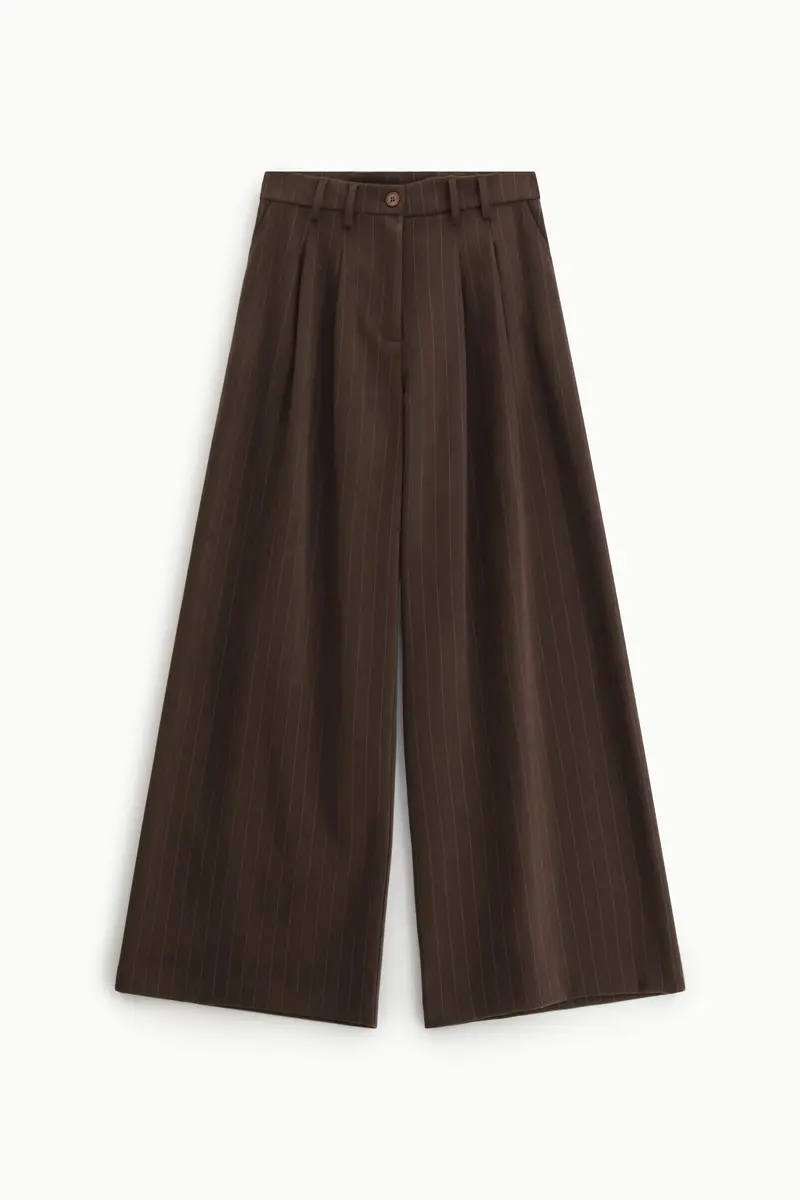 Pantaloni palazzo a righe con pinces e vita alta Cioccolato