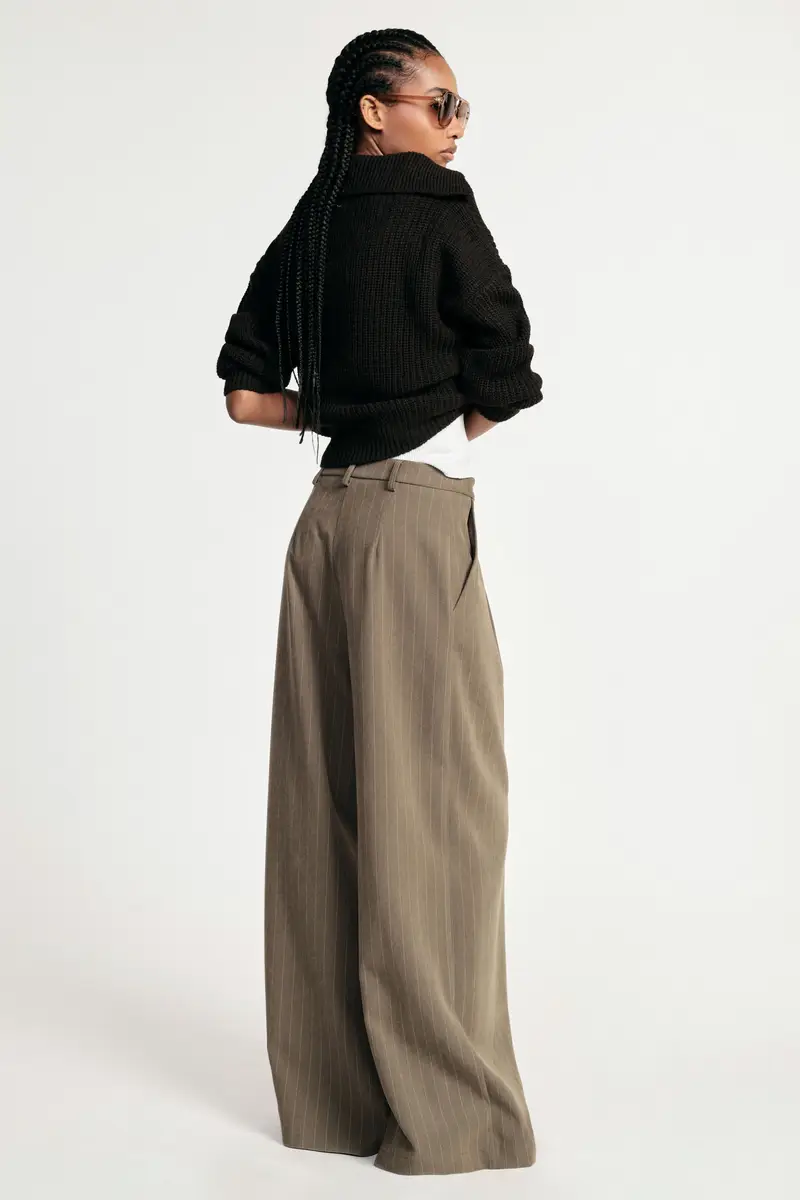 Pantaloni palazzo a righe con pinces e vita alta Kaky miniatura 3