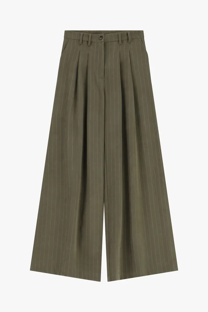 Pantaloni palazzo a righe con pinces e vita alta Kaky