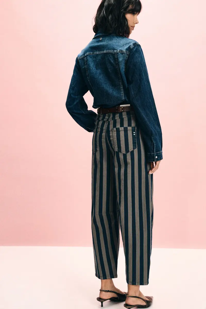 Pantaloni palazzo a righe vita alta Chocolate brown miniatura 3