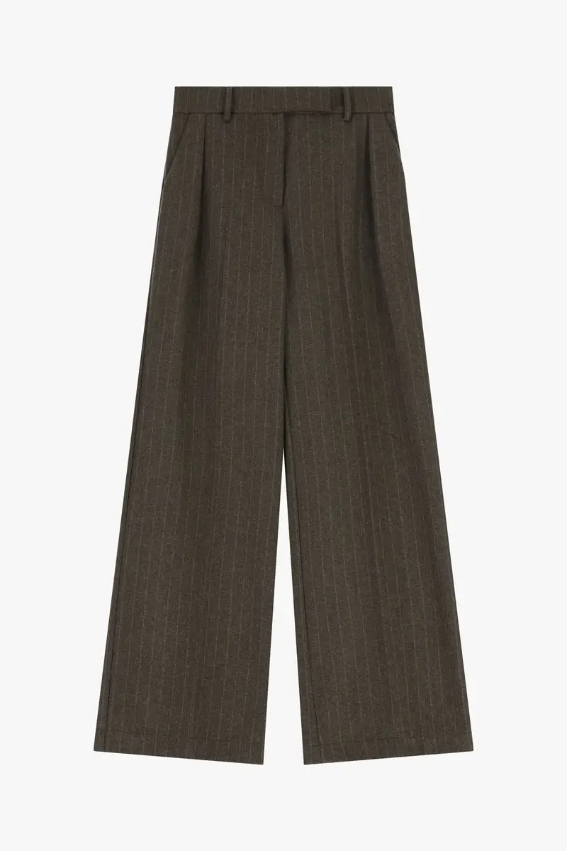 Pantaloni palazzo a righe vita alta pinces Cioccolato