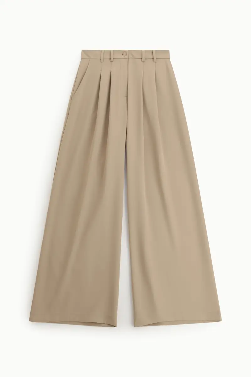 Pantaloni palazzo a vita alta con pinces Beige