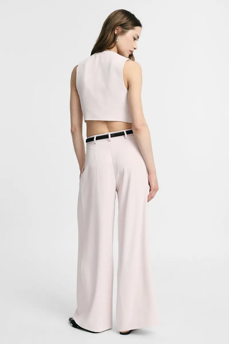 Pantaloni palazzo a vita alta con pinces Cipria miniatura 3