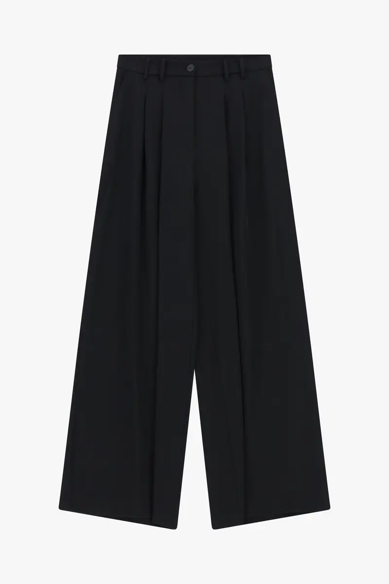 Pantaloni palazzo a vita alta con pinces Nero