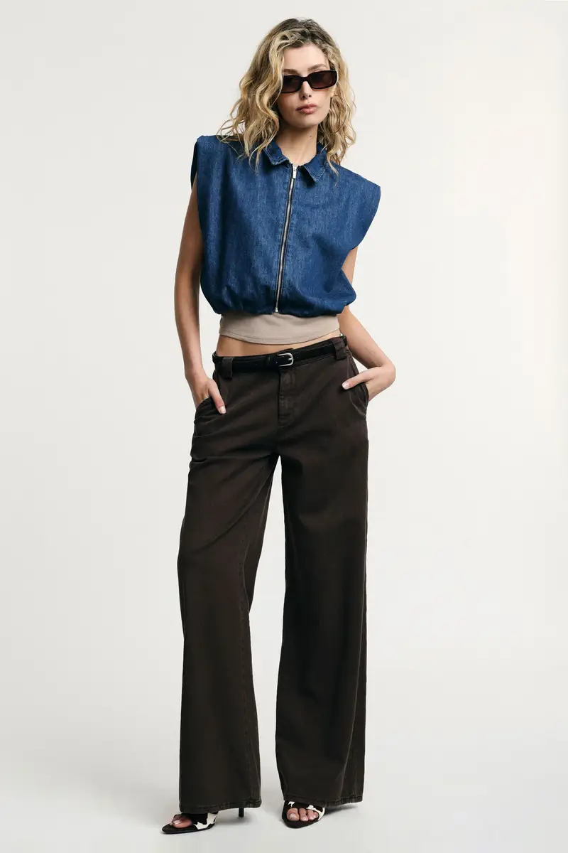 Pantaloni palazzo a vita bassa con gamba ampia Chocolate brown miniatura 2