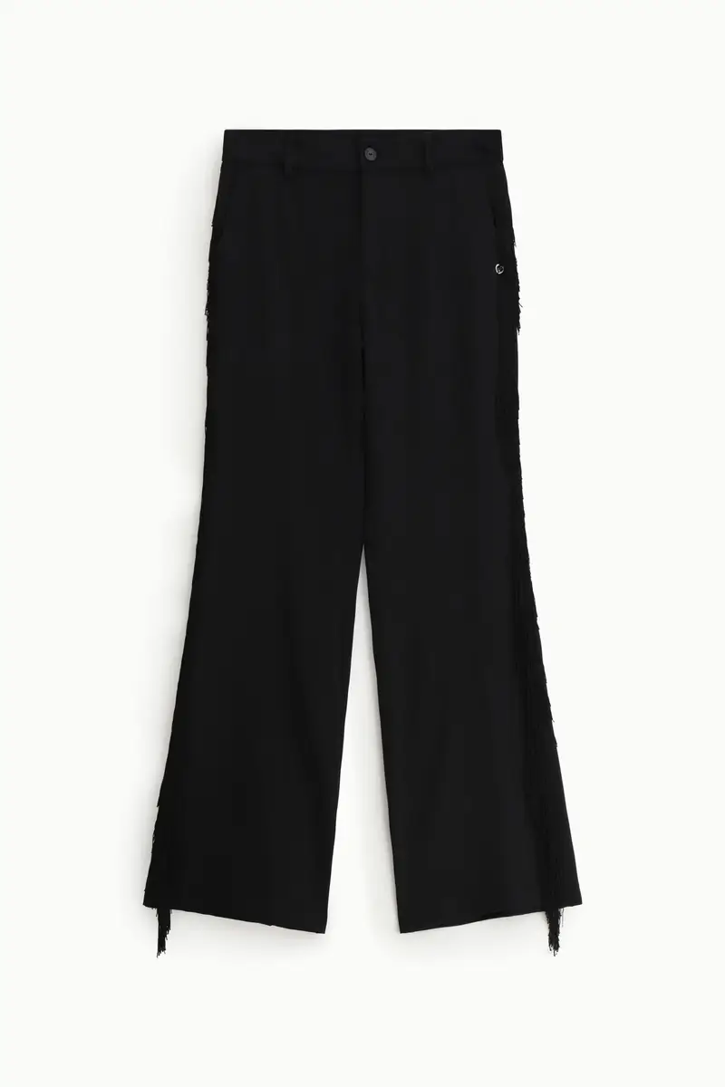 Pantaloni palazzo con frange lungo i lati Nero