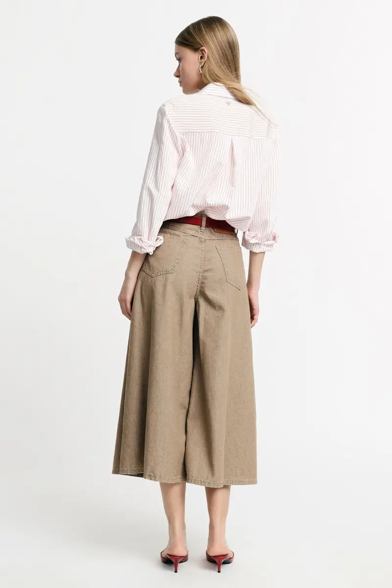 Pantaloni palazzo cropped a vita alta Verde kaki miniatura 3