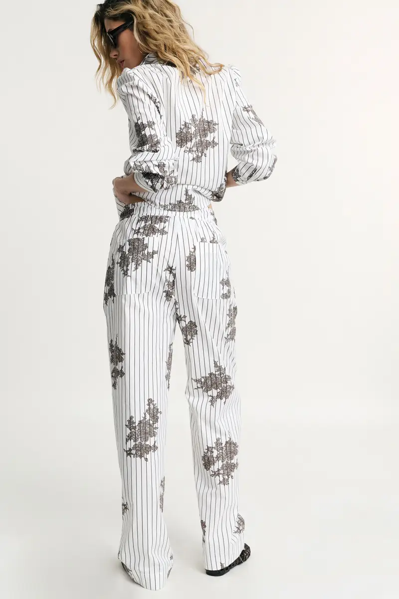 Pantaloni palazzo fantasia a righe con coulisse Bianco miniatura 3