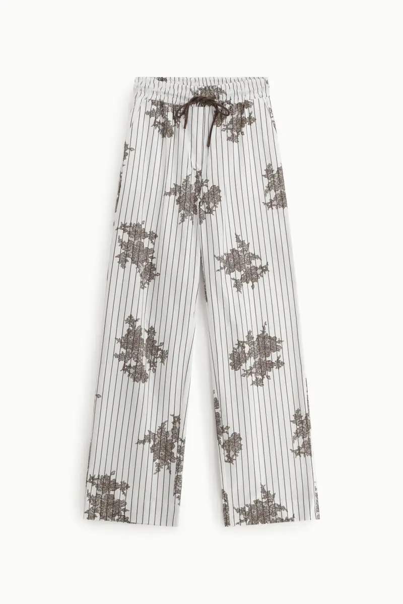 Pantaloni palazzo fantasia a righe con coulisse Bianco