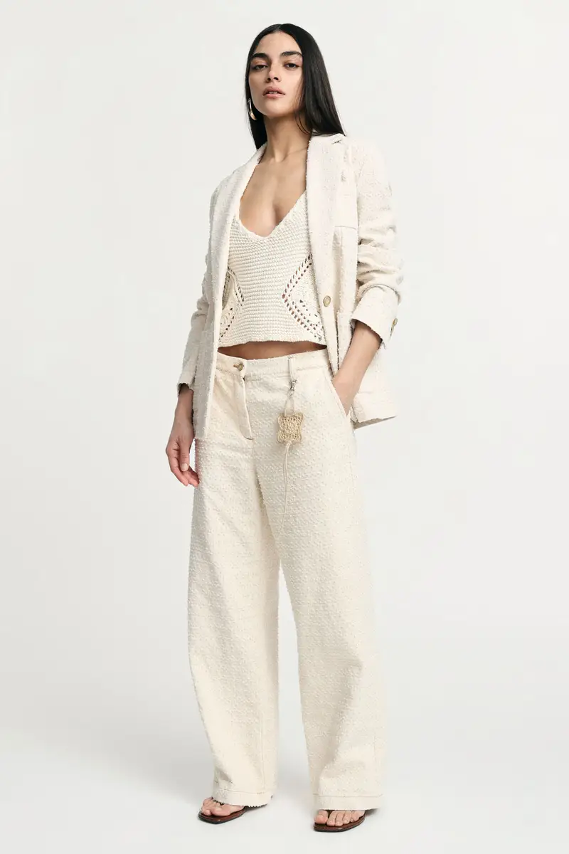 Pantaloni palazzo fit regolare con ricamo pendente Ecru miniatura 2