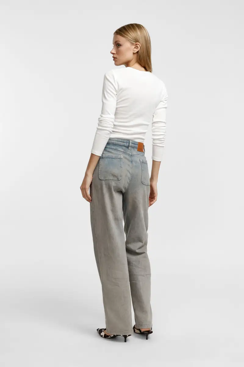 Pantaloni palazzo fit regolare effetto slavato Blu denim miniatura 3