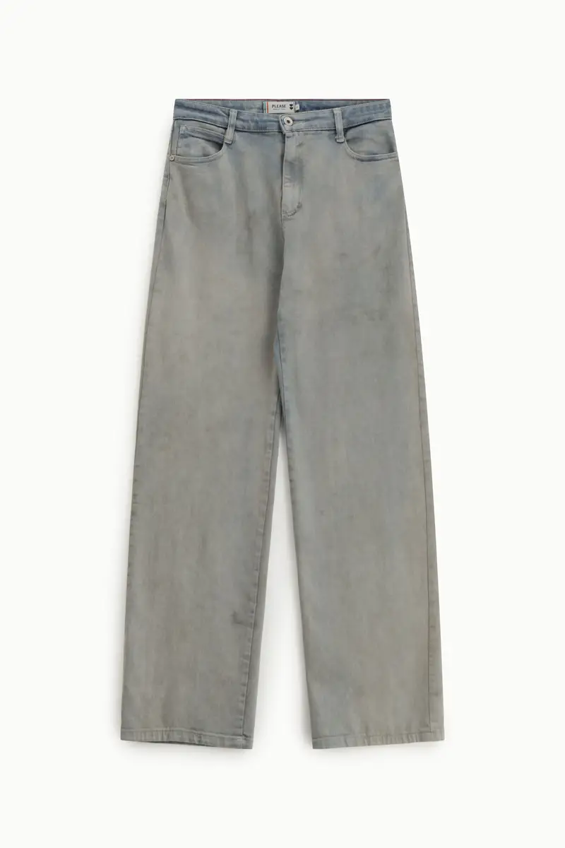 Pantaloni palazzo fit regolare effetto slavato Blu denim