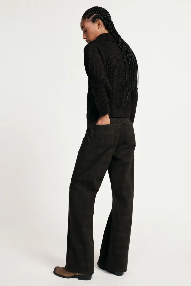 Pantaloni palazzo stampa check a vita alta Black coffee miniatura 3