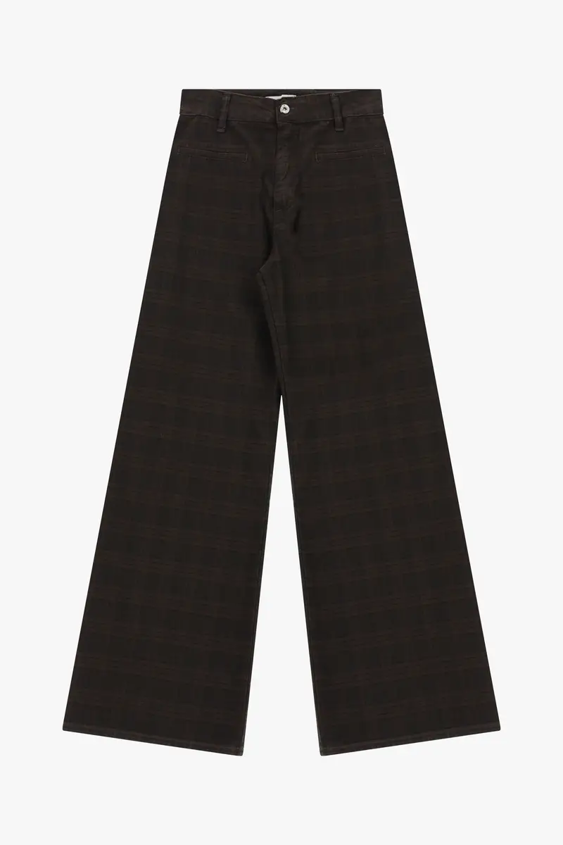 Pantaloni palazzo stampa check a vita alta Black coffee