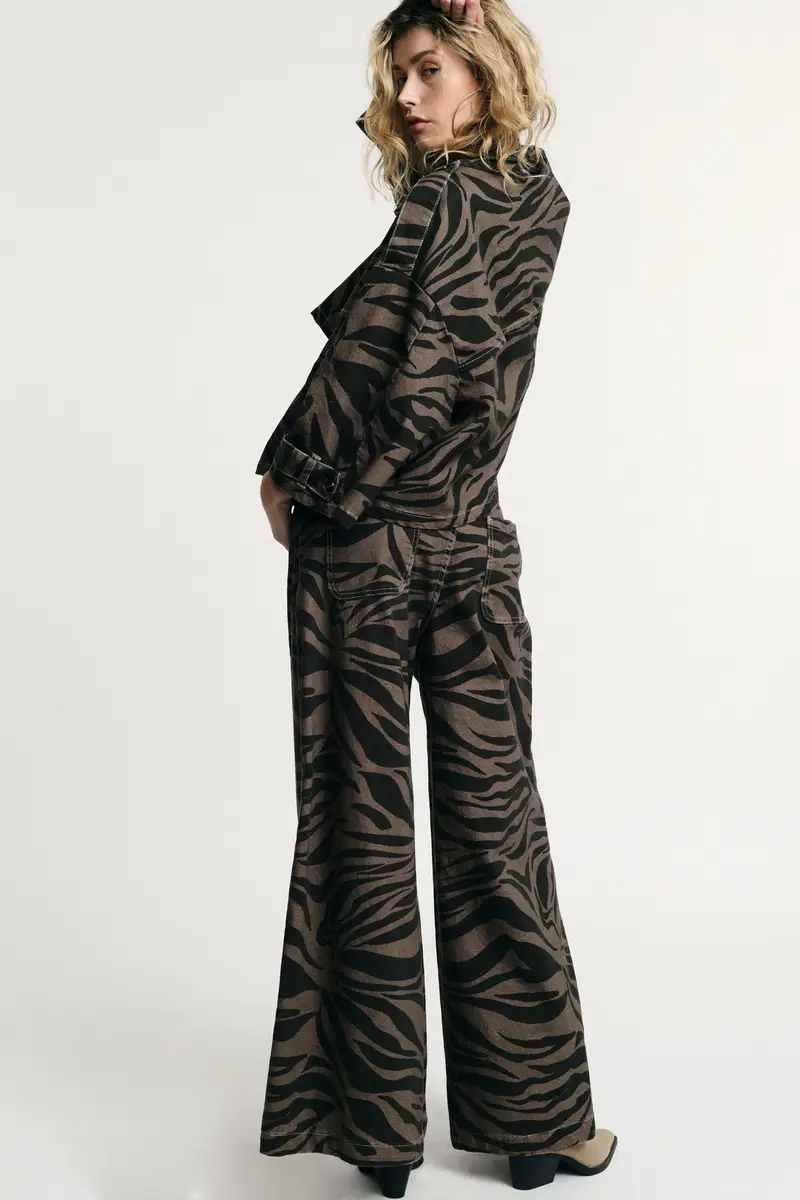 Pantaloni palazzo stampa fantasia a vita alta Militare miniatura 3