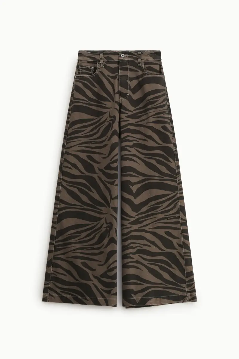 Pantaloni palazzo stampa fantasia a vita alta Militare