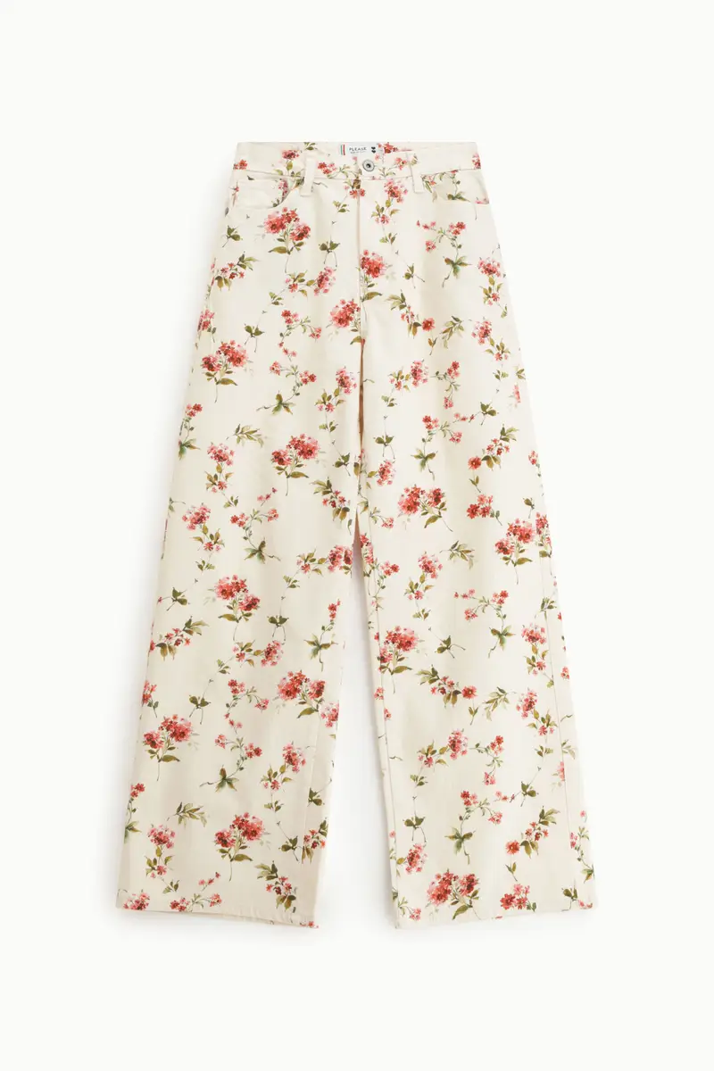 Pantaloni palazzo stampa floreale vita alta Beige