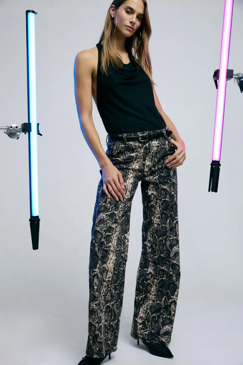 Pantaloni palazzo stampa pitonata e strass Moro miniatura 2