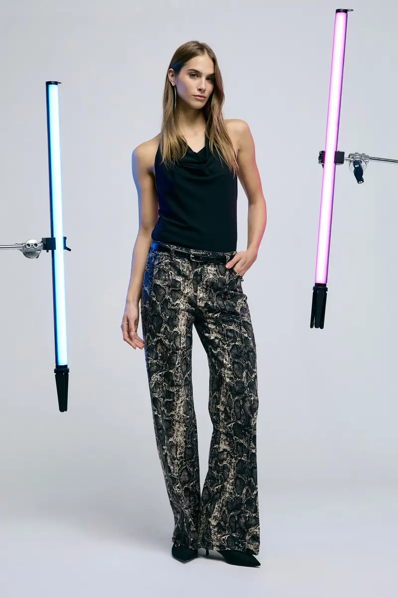 Pantaloni palazzo stampa pitonata e strass Moro miniatura 3