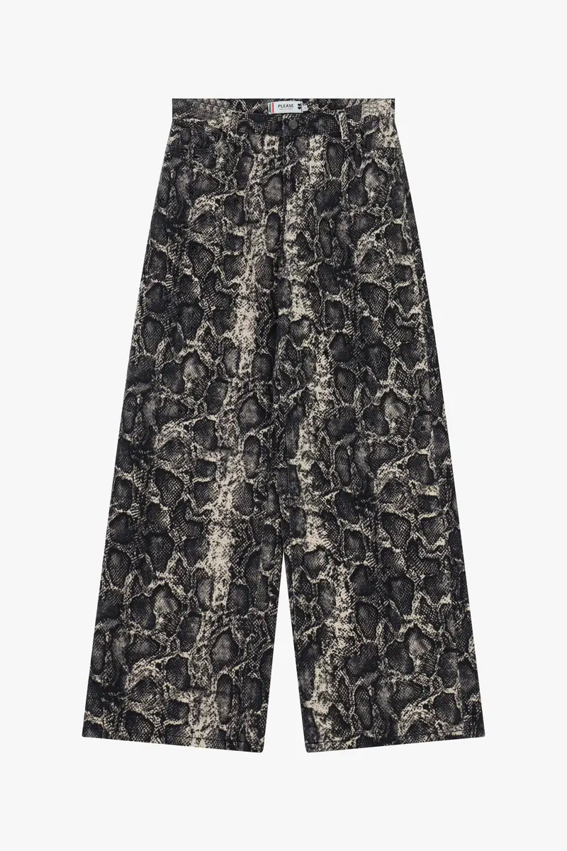 Pantaloni palazzo stampa pitonata e strass Moro