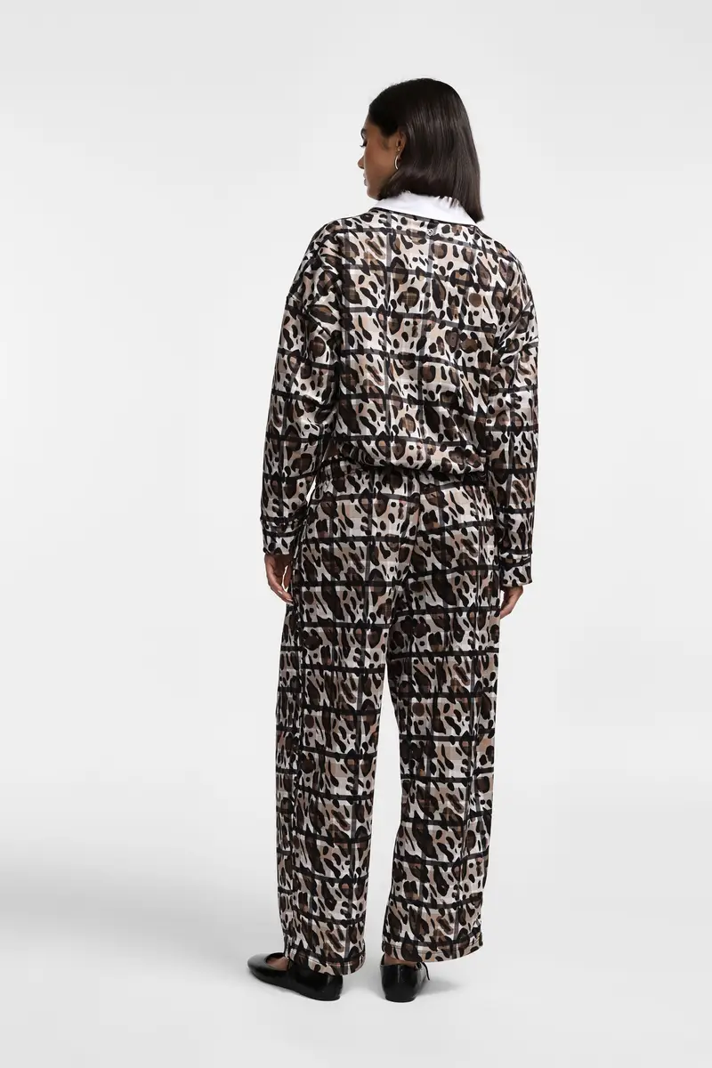 Pantaloni palazzo stampati vita alta con coulisse Nero miniatura 3