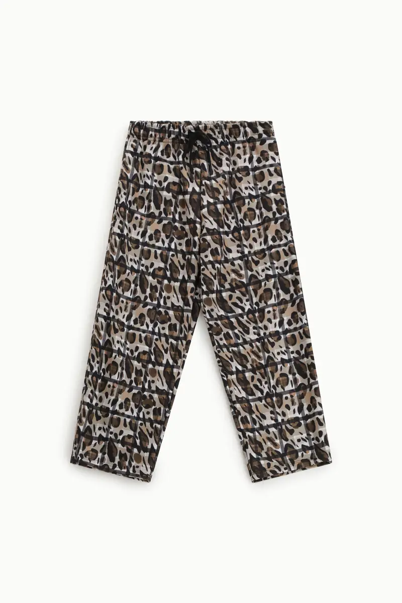 Pantaloni palazzo stampati vita alta con coulisse Nero