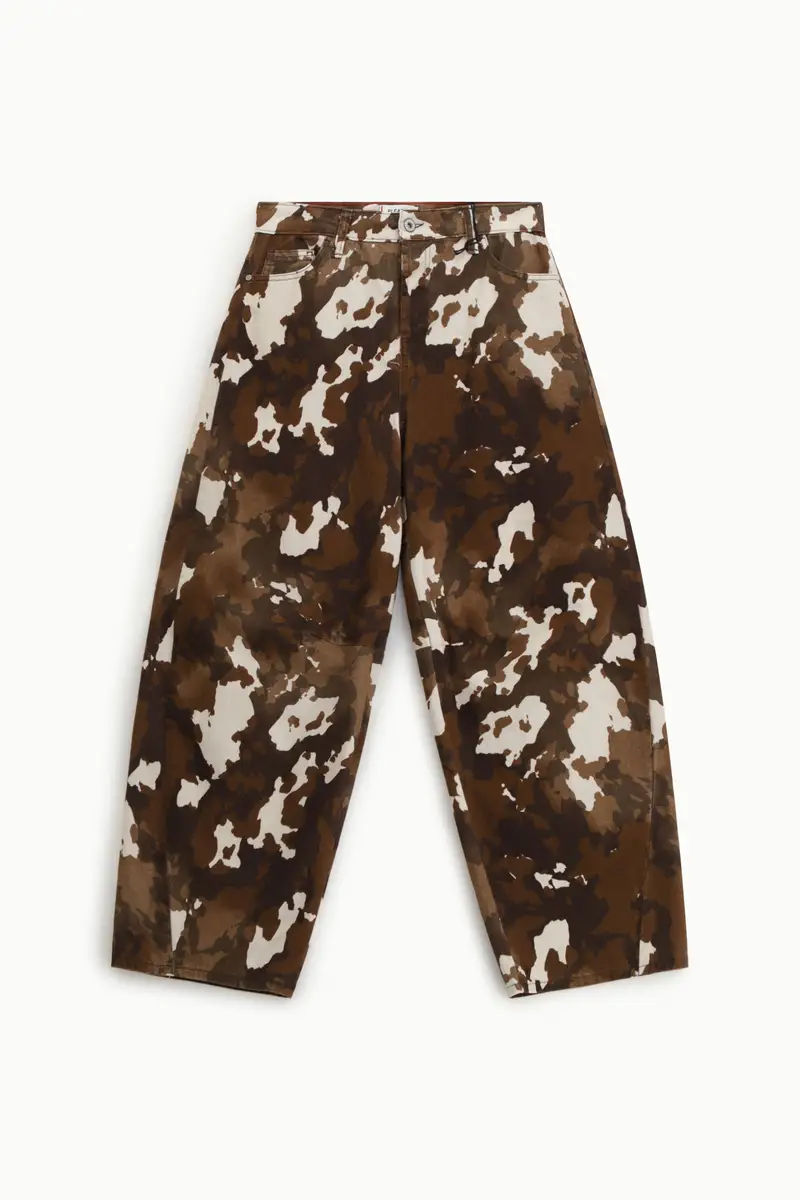 Pantaloni palazzo stampati vita alta con passanti Moro