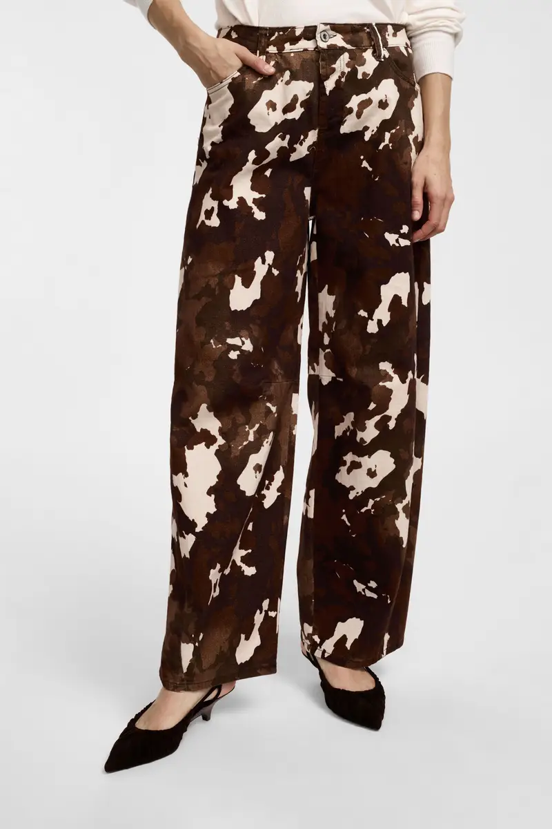 Pantaloni palazzo stampati vita alta con passanti Moro miniatura 4