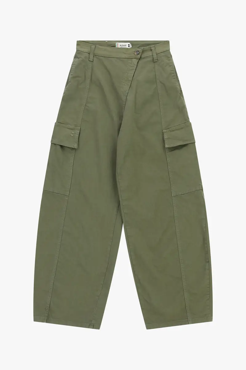 Pantaloni palazzo tasche cargo vita alta Nuovo kaki