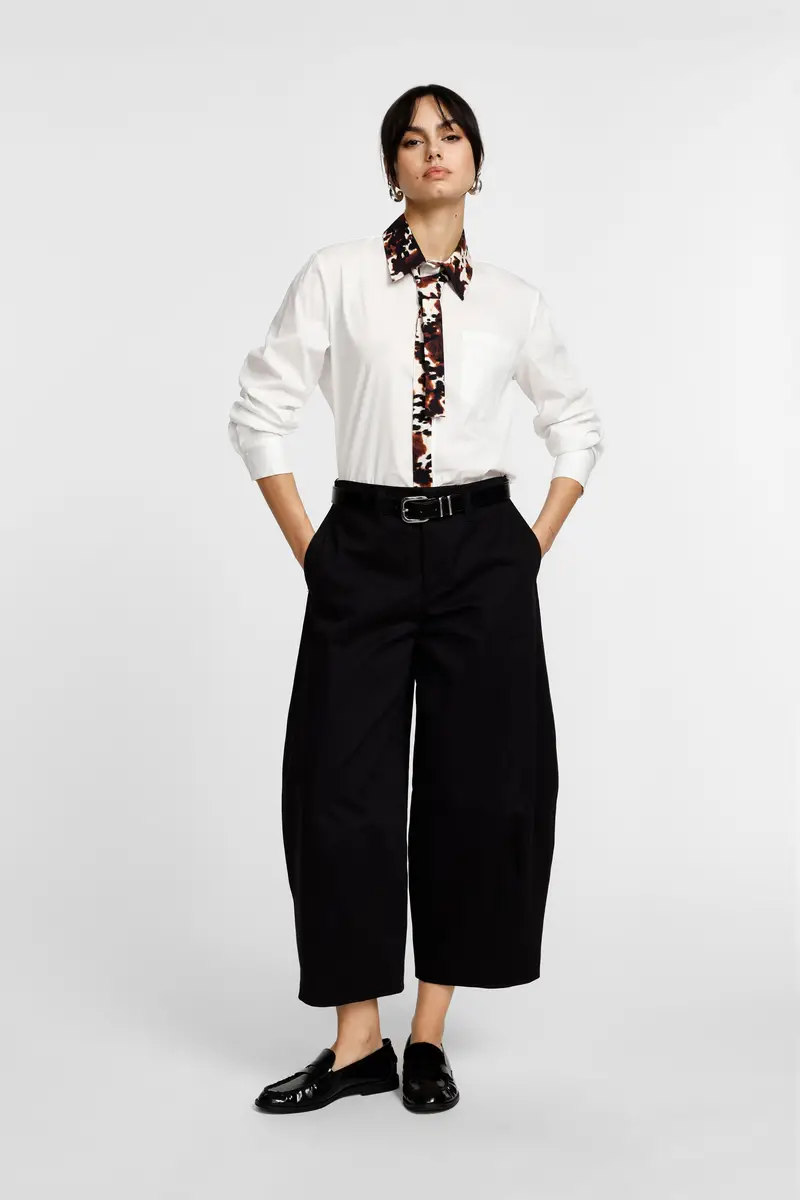 Pantaloni palazzo vita alta con cintura Nero miniatura 2