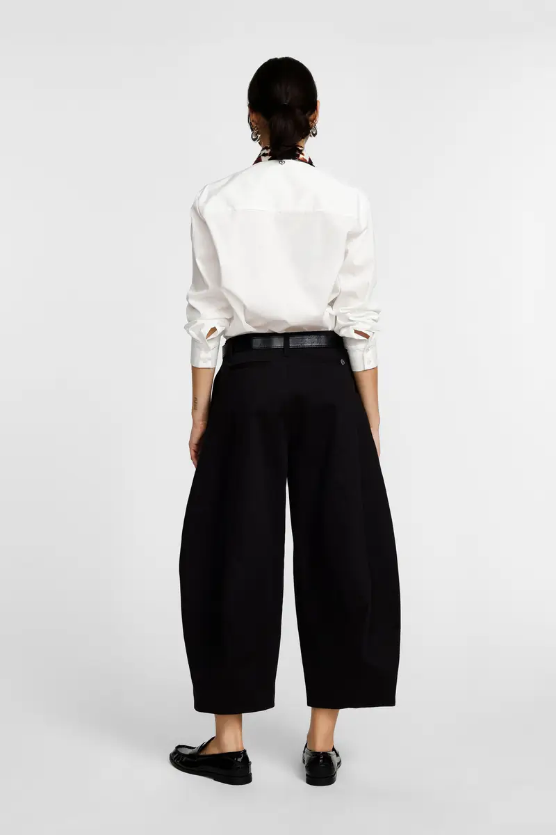 Pantaloni palazzo vita alta con cintura Nero miniatura 3