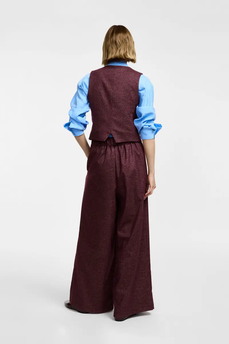 Pantaloni palazzo vita alta con pieghe frontali Bordeaux miniatura 3