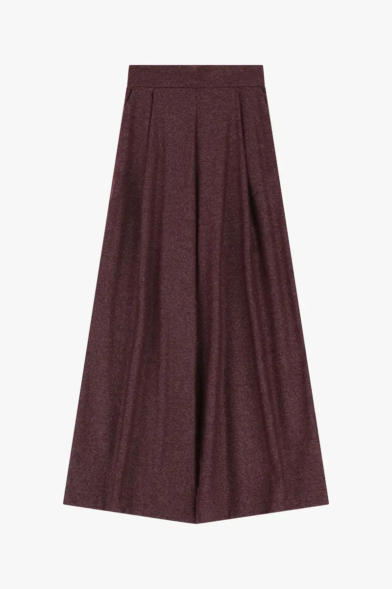 Pantaloni palazzo vita alta con pieghe frontali Bordeaux