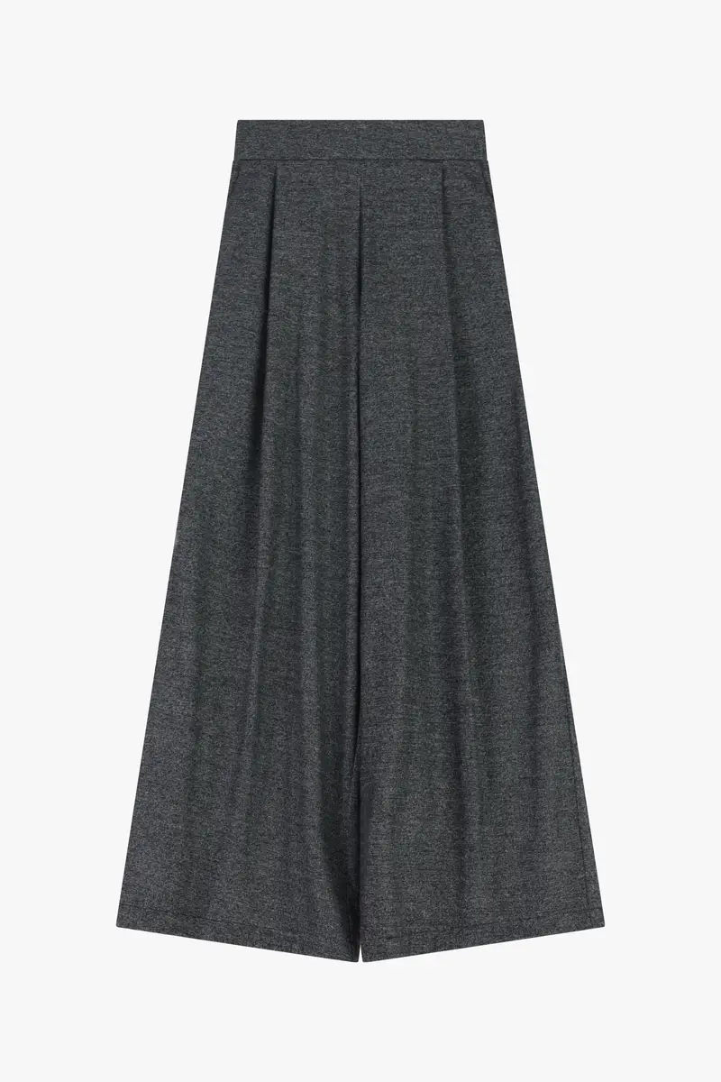 Pantaloni palazzo vita alta con pieghe frontali Nero