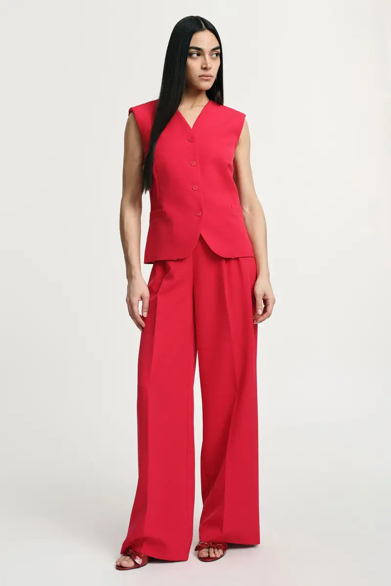 Pantaloni palazzo vita alta con pieghe Lampone miniatura 2