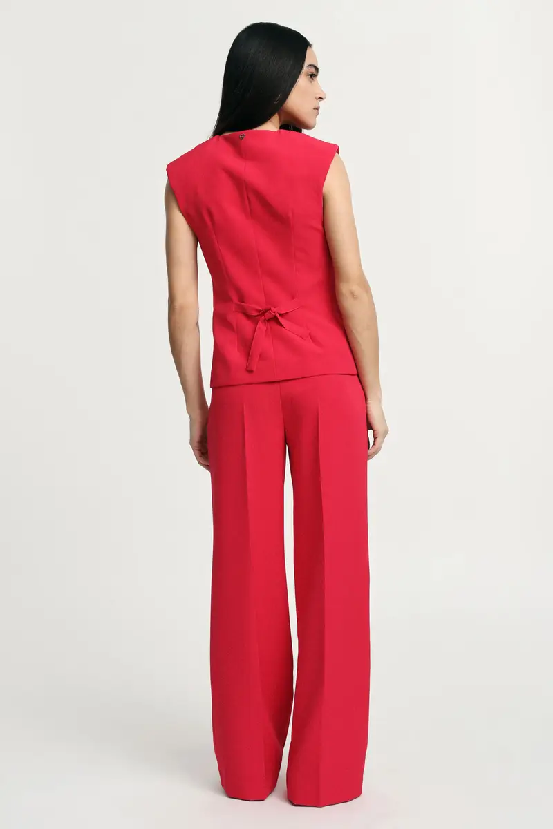 Pantaloni palazzo vita alta con pieghe Lampone miniatura 3