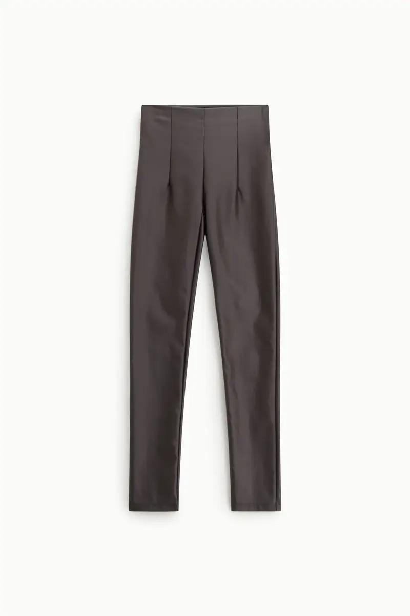 Pantaloni pelle effetto lucido vita alta slim Moro