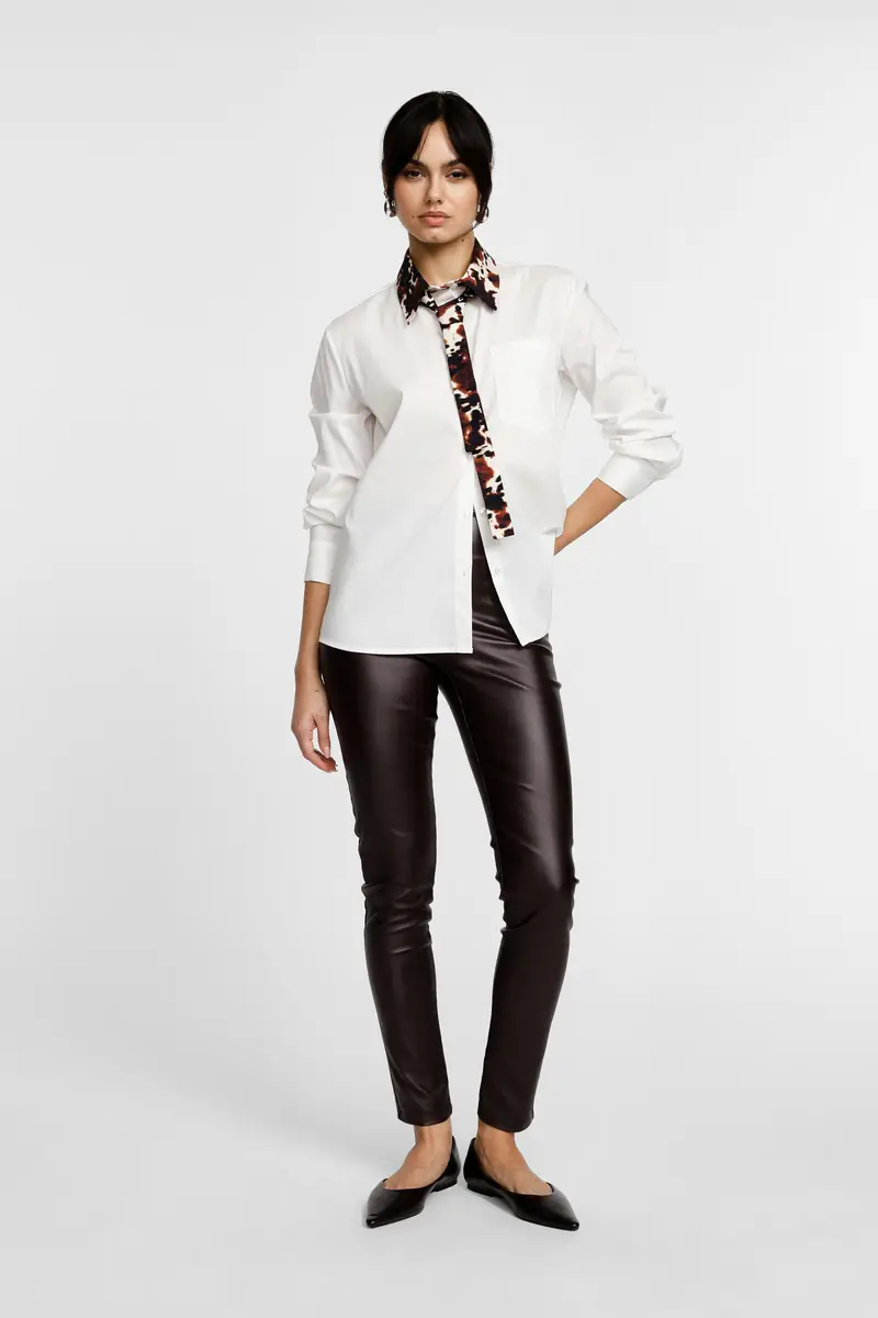 Pantaloni pelle effetto lucido vita alta slim Moro miniatura 2