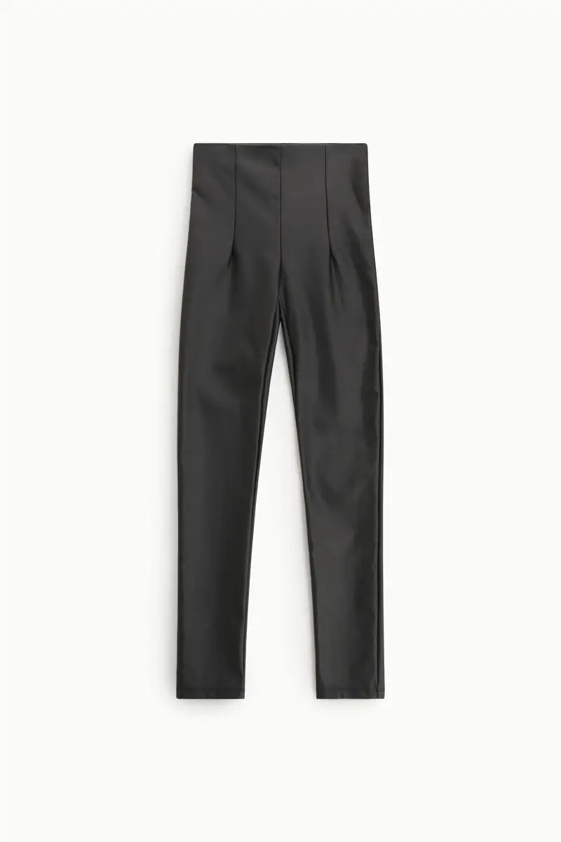 Pantaloni pelle effetto lucido vita alta slim Nero