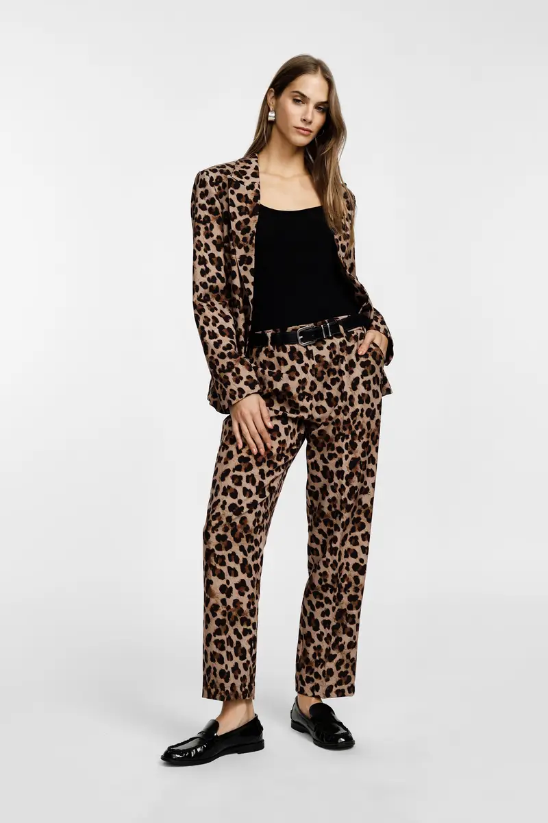 Pantaloni sartoriali stampa animalier tasche laterali Beige miniatura 3