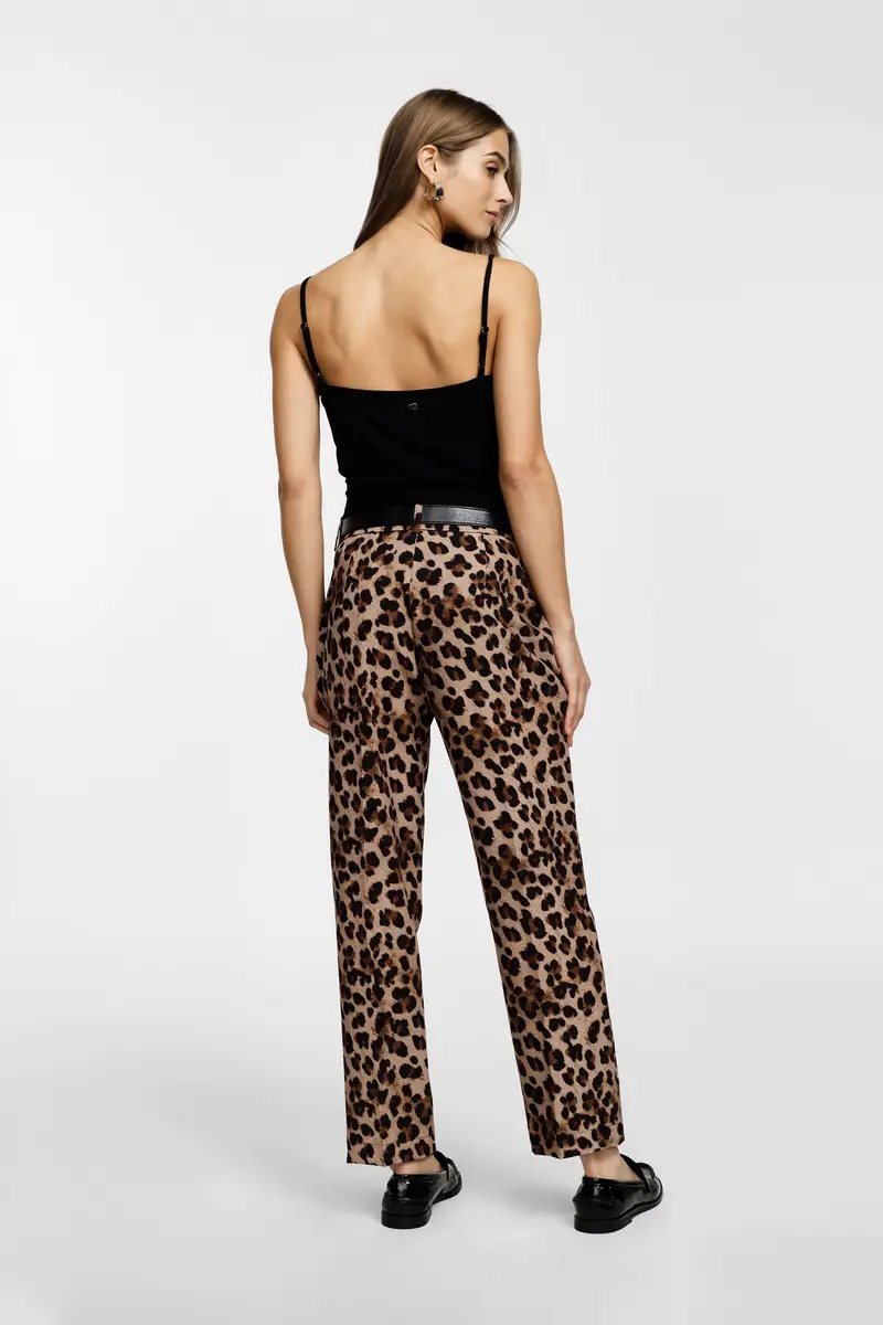 Pantaloni sartoriali stampa animalier tasche laterali Beige miniatura 4