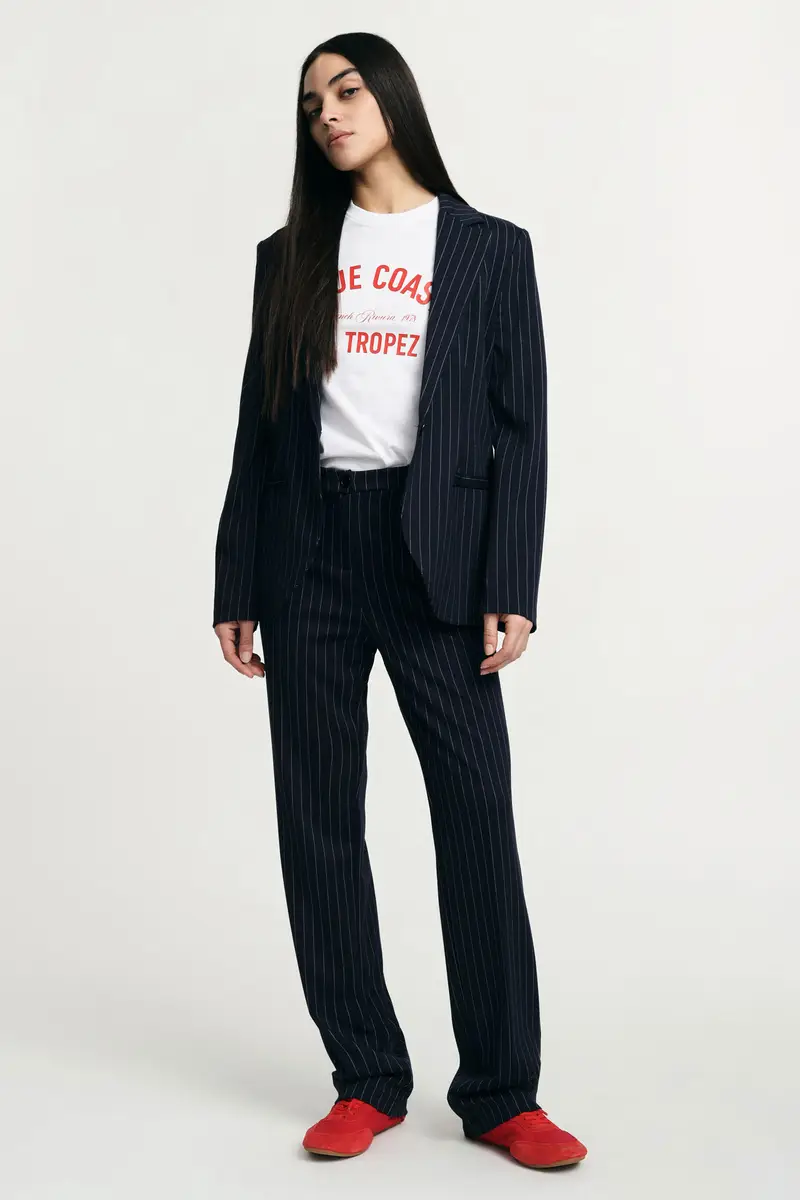 Pantaloni tailored a righe con vita media Blu miniatura 2