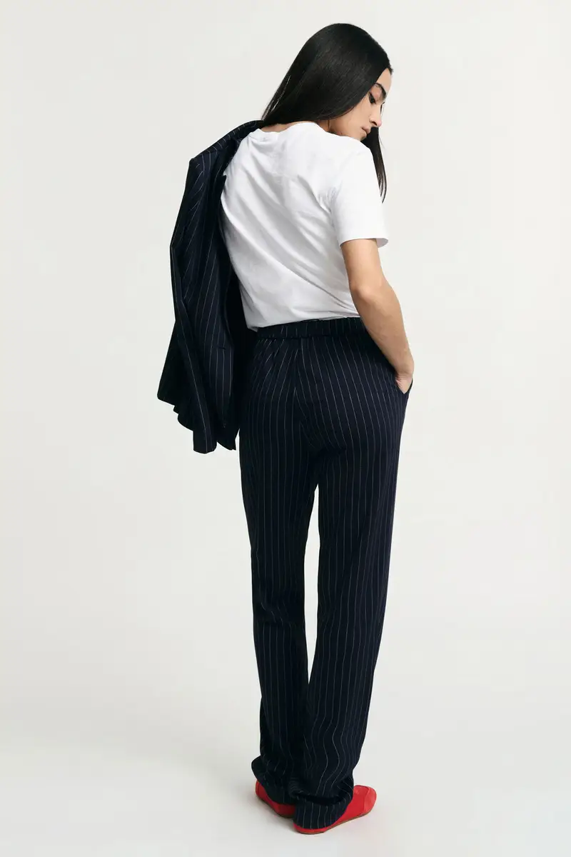 Pantaloni tailored a righe con vita media Blu miniatura 3