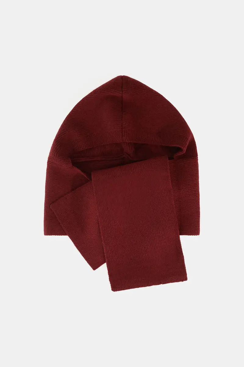 Passamontagna con sciarpa a costine Bordeaux miniatura 2