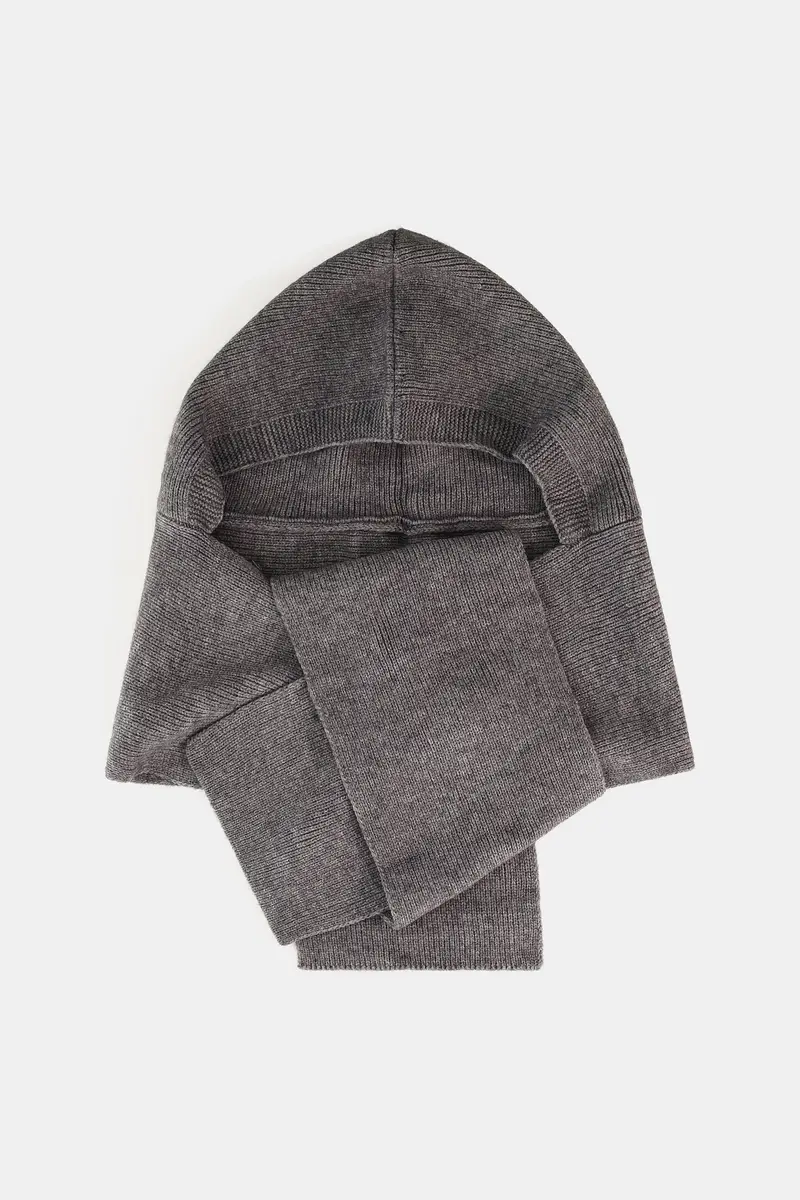 Passamontagna con sciarpa a costine Grigio miniatura 2