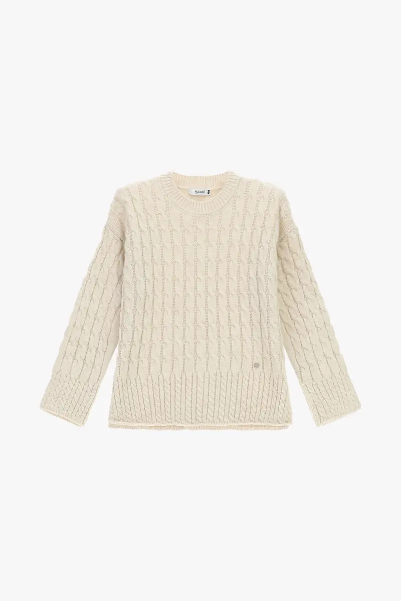 Pullover con lavorazione a treccia Avorio