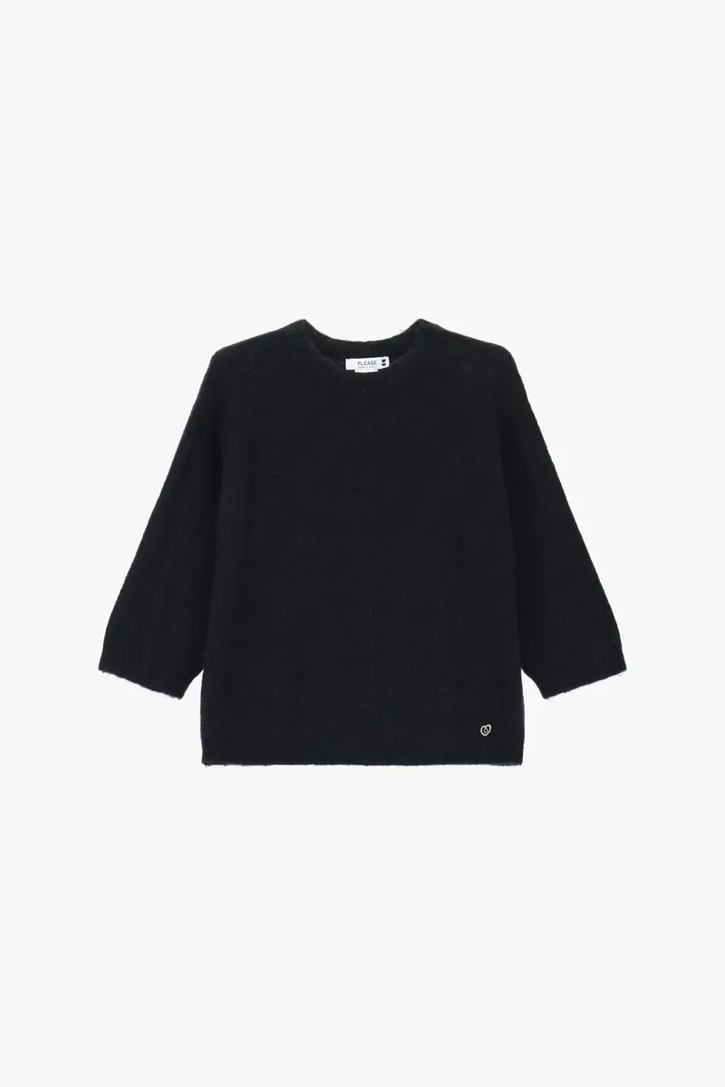 Pullover con maniche 3/4 e girocollo Nero